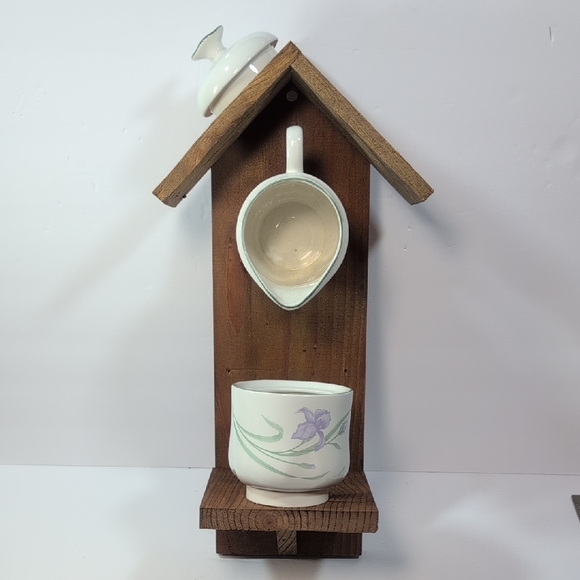 Other - Rustic Wooden Bird Feeder Handmade Iris Flowers